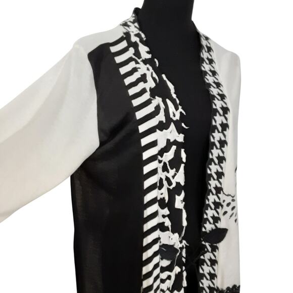 Vintage Lee Anderson Contrast Duster Cardigan Bell Sleeve Wrap Kimono Caftan S - Picture 5 of 15